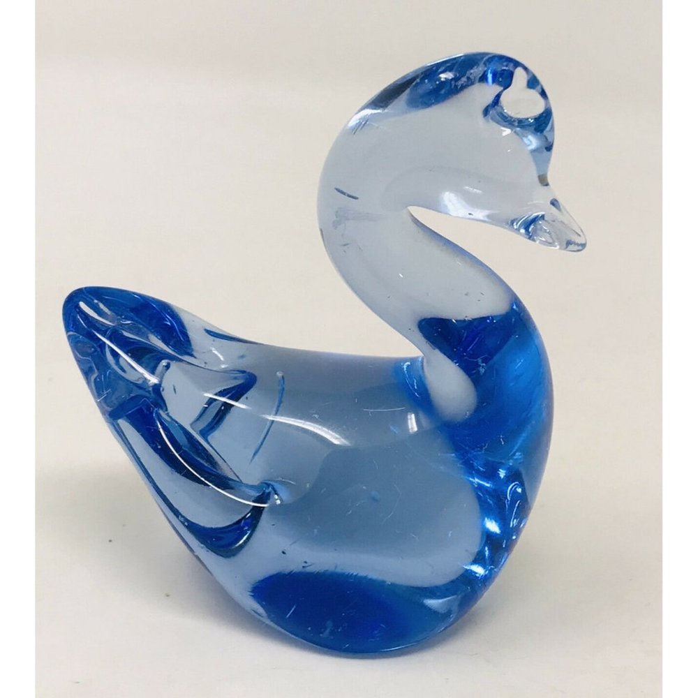 Vintage Blue Art Glass Duck Goose Swan Figurine